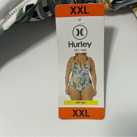 NWT Hurley Swimsuit Women’s Size XXL One Piece Blue Green Tropical Leaf Print - Picture 7 of 9